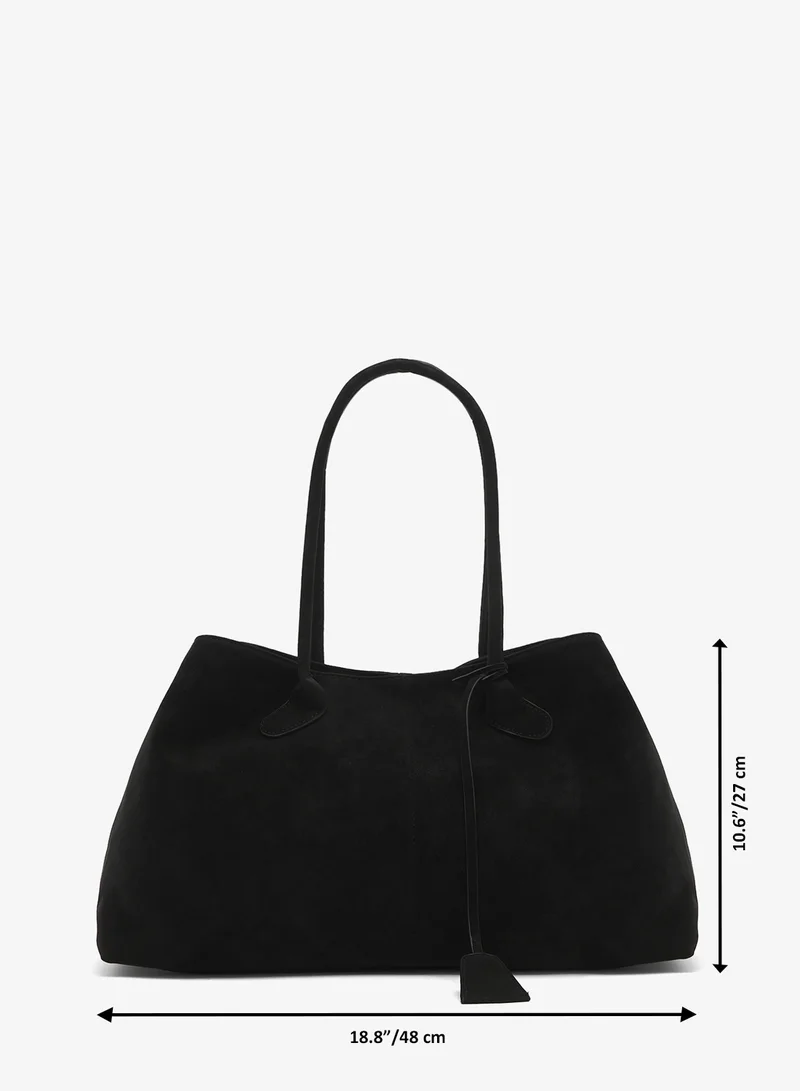 ELLA Black east-to-west suede tote bag with handle and tag detail for Women | Best Price UAE